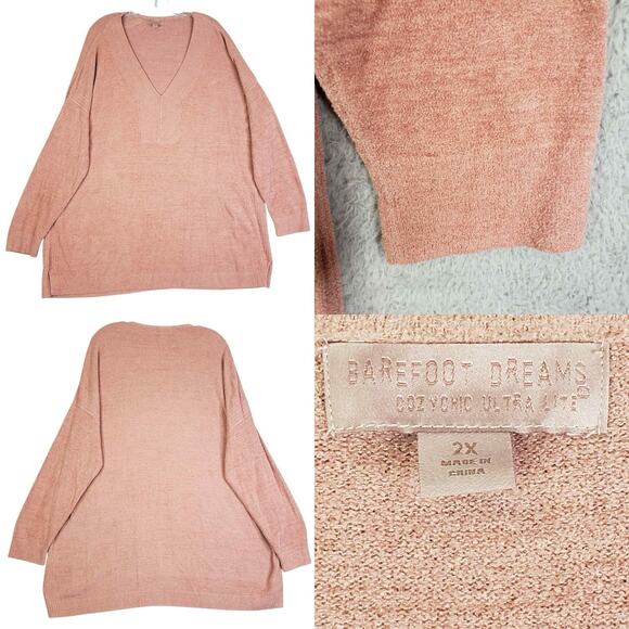 Barefoot Dreams Cozychic Sweater Women’s Plus Size 2X Peach Ribbed Pullover - Picture 1 of 9